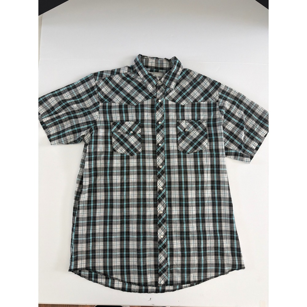 Wrangler Wrancher Mens XLT Plaid Pearl Snap Western Shirt Turquois Black MTW1287